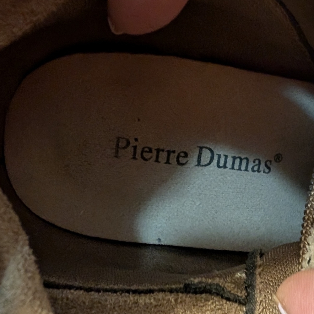 Pierre Dumas Knee High Boots Taupe Snakeskin Suede Block Heel Wide Calf 8.5 - Picture 11 of 12